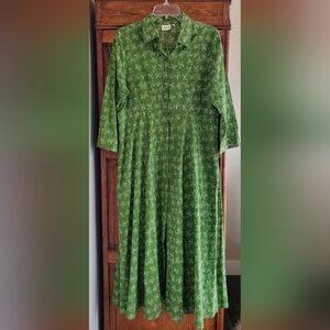 JULIA AMORY GREEN COTTON JA SHIRT DRESS LARGE EXCELLENT